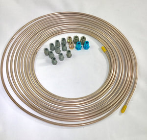 25 ft. Copper Nickel 3/16" Brake Line Tubing w/ metric brake line ISO/Bubble Flare fittings . (Pack of 16  fittings)