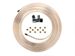 25 Ft. Roll of 3/16" Copper Nickel Brake Line Tubing w/ 12 standard 3/16" (3/8"-24) fittings & tube cutter