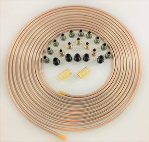 25 ft. Copper Nickel 6mm Brake Line Tubing w/ metric brake line ISO/Bubble Flare fittings (Pack of 22 Fittings)