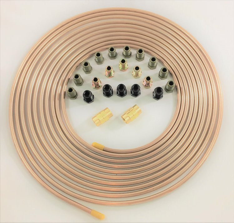 25 ft. Copper Nickel 6mm Brake Line Tubing w/ metric brake line ISO/Bubble Flare fittings (Pack of 22 Fittings)