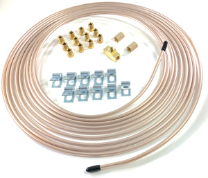 25 ft of 3/16 Cupronickel Brake Line W/ Unions, Clips, Fittings, Tee
