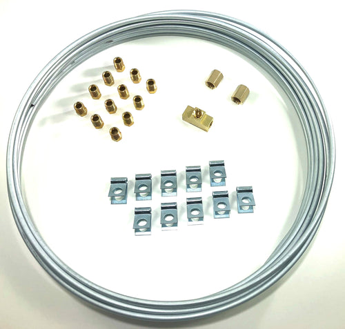 25 ft of 3/16 Steel Brake Line W/ Unions, Clips, Fittings, Tee