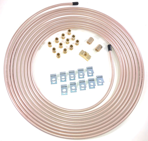 25 ft of 1/4 Cupronickel Brake Line W/ Unions, Clips, Fittings, Tee