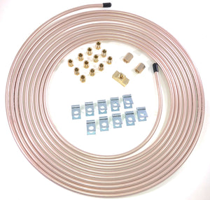 25 ft of 1/4 Cupronickel Brake Line W/ Unions, Clips, Fittings, Tee