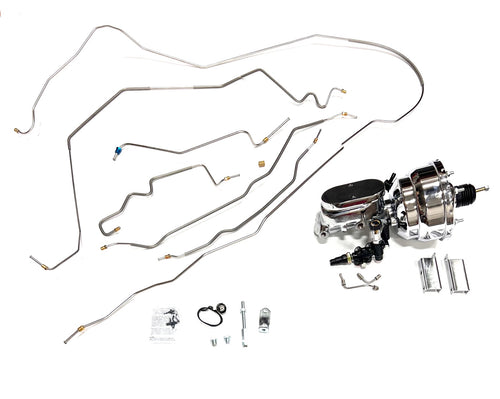 68 - 72 Chevelle / Malibu Convertible and El Camino Stainless Brake Line Kit with Chrome Booster Assembly. 1