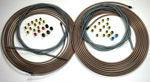 Complete Copper Nickel Brake Line Kit. 50 Foot 1/4" and 3/16" Rolls w Fittings /Stainless Steel Armor